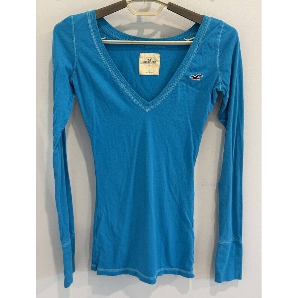 Vintage Hollister Y2K 2000s Long Line Slim Fit Teal Blue Top Size S